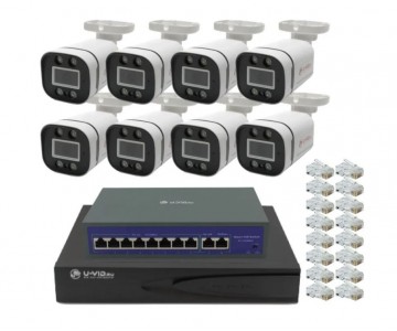 Готовый комплект IP видеонаблюдения U-VID на 8 корпусных камер XK-R-5 видеорегистратор NVR N9916A-AI и коммутатор POE Switch 8CH